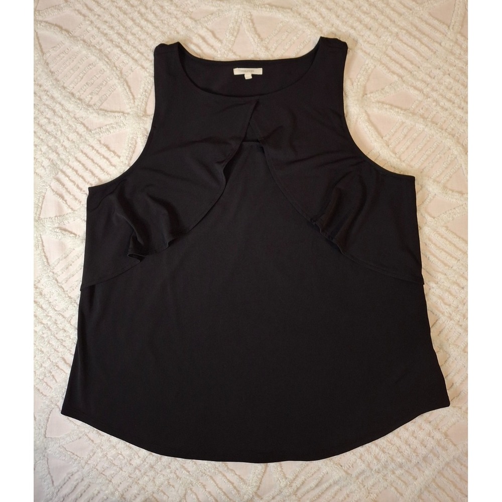 Maurices Womens 1X Tank Top Black Ruffle‎ Draped Front Sleeveless Blouse